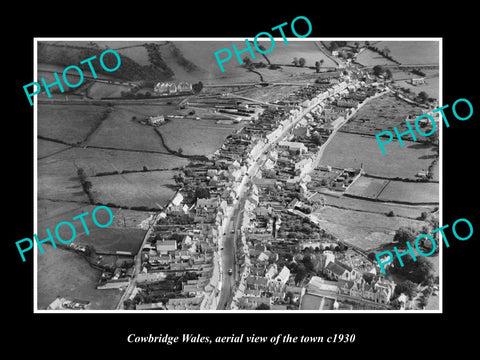 OLD LARGE HISTORIC PHOTO OF COWBRIDGE WALES, AERIAL VIEW OF THE TOWN c1930 1