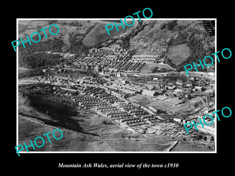 OLD LARGE HISTORIC PHOTO OF MOUNTAIN ASH WALES, AERIAL VIEW OF THE TOWN c1930 1