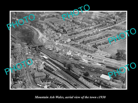 OLD LARGE HISTORIC PHOTO OF MOUNTAIN ASH WALES, AERIAL VIEW OF THE TOWN c1930 2