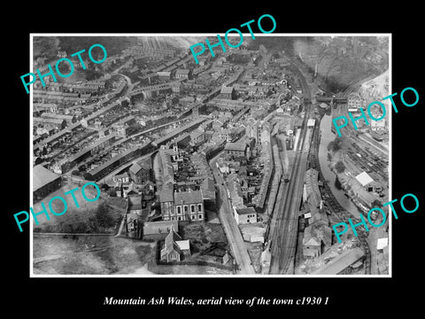 OLD LARGE HISTORIC PHOTO OF MOUNTAIN ASH WALES, AERIAL VIEW OF THE TOWN c1930 3