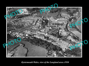 OLD LARGE HISTORIC PHOTO OF OYSTERMOUTH WALES, AERIAL VIEW OF LANGLAND c1930