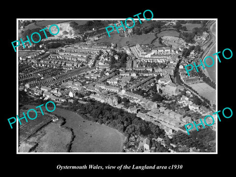 OLD LARGE HISTORIC PHOTO OF OYSTERMOUTH WALES, AERIAL VIEW OF LANGLAND c1930