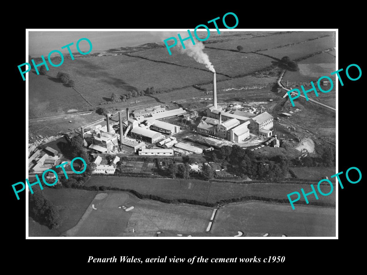 OLD LARGE HISTORIC PHOTO OF PENARTH WALES, AERIAL VIEW OF THE CEMENT WORKS c1950