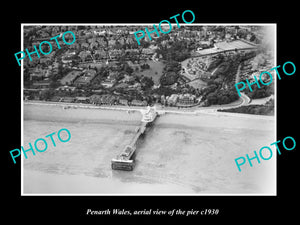 OLD LARGE HISTORIC PHOTO OF PENARTH WALES, AERIAL VIEW OF THE TOWN PIER c1930