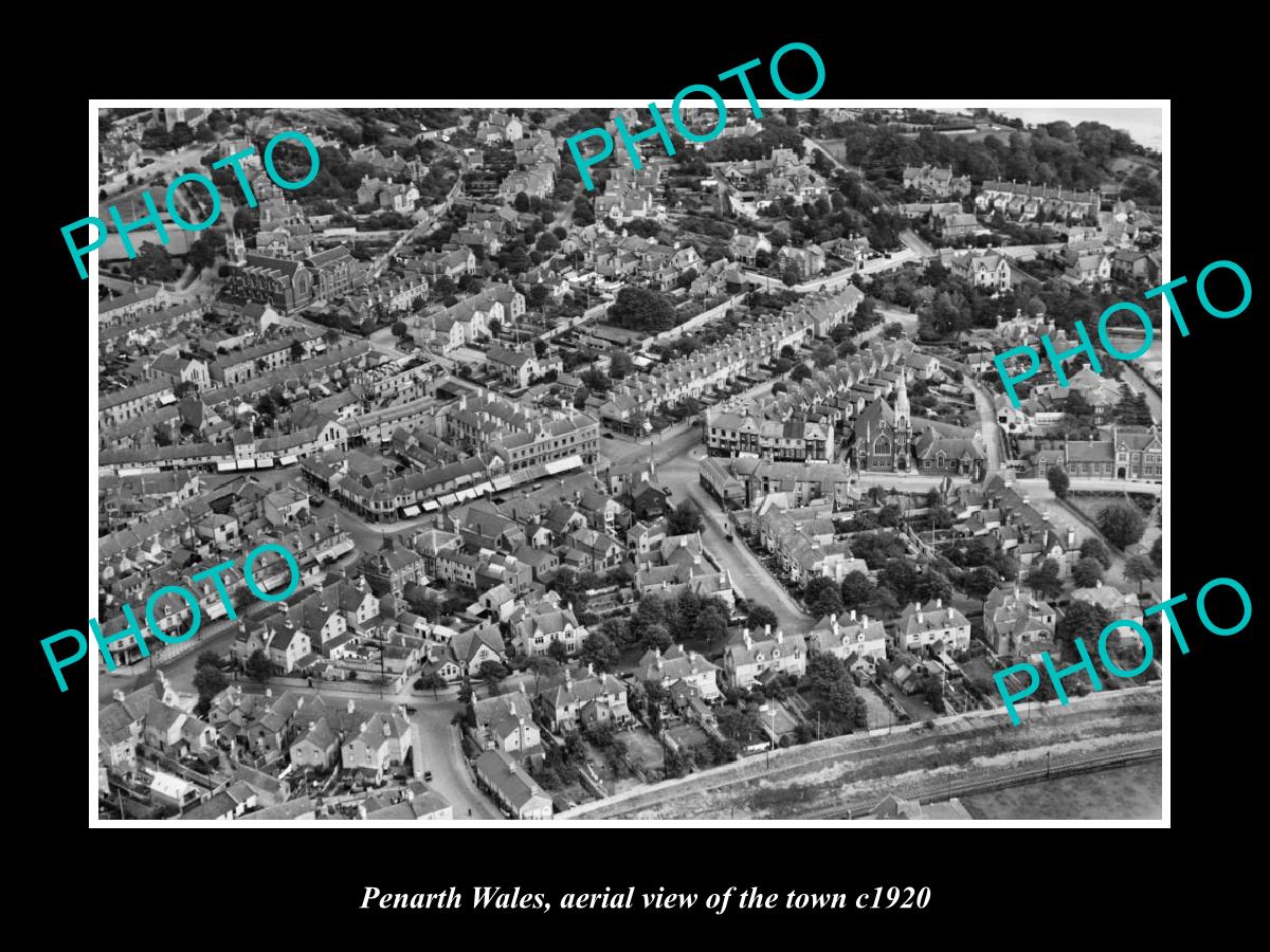 OLD LARGE HISTORIC PHOTO OF PENARTH WALES, AERIAL VIEW OF THE TOWN c1920 1