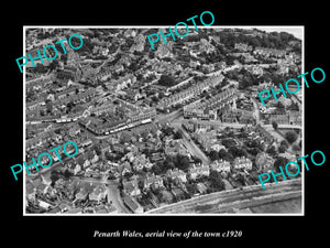 OLD LARGE HISTORIC PHOTO OF PENARTH WALES, AERIAL VIEW OF THE TOWN c1920 1