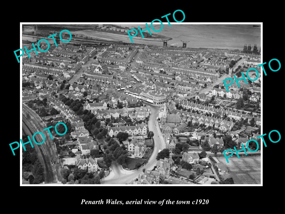 OLD LARGE HISTORIC PHOTO OF PENARTH WALES, AERIAL VIEW OF THE TOWN c1920 2