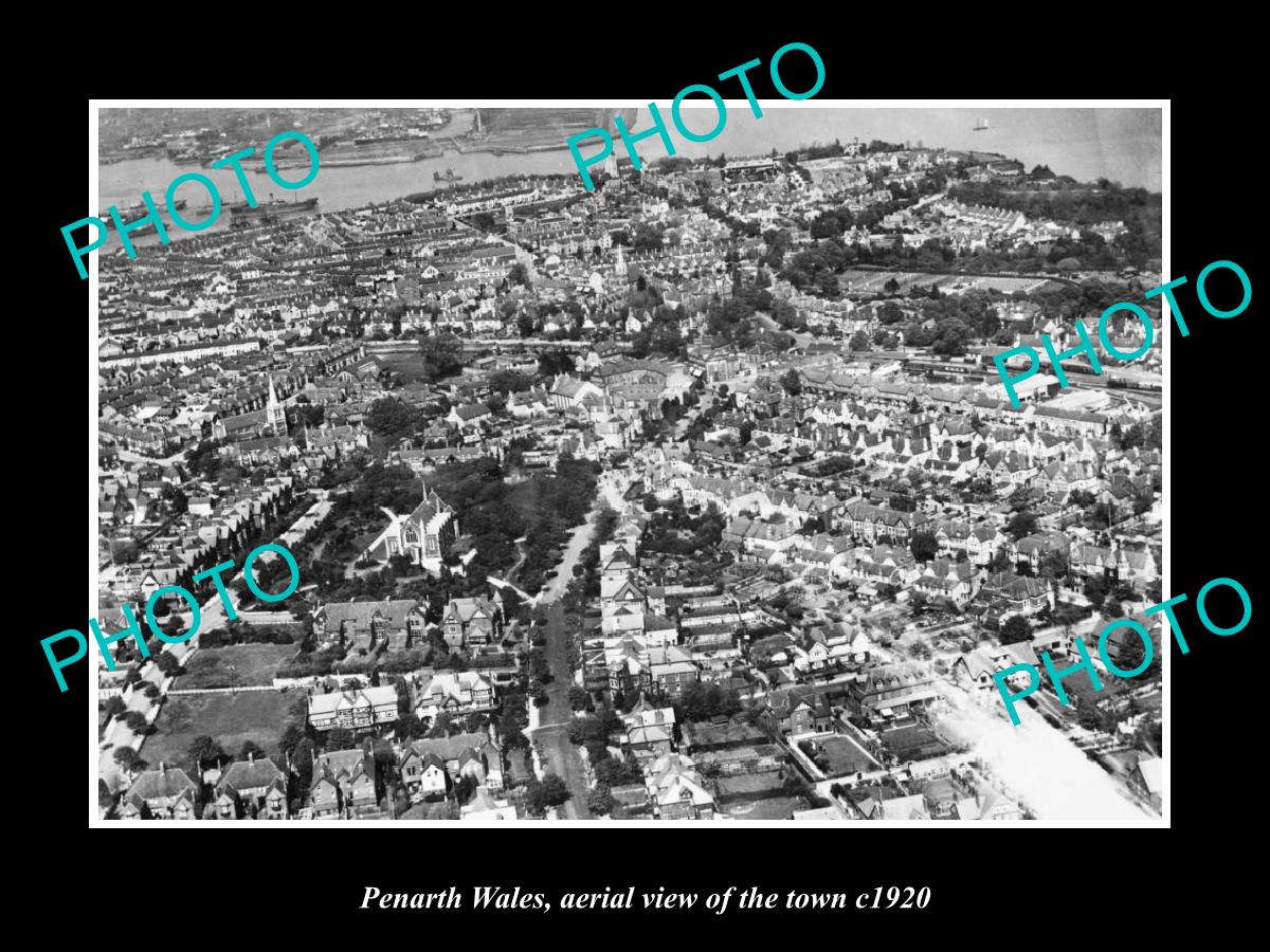 OLD LARGE HISTORIC PHOTO OF PENARTH WALES, AERIAL VIEW OF THE TOWN c1920 3