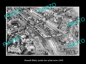 OLD LARGE HISTORIC PHOTO OF PENARTH WALES, AERIAL VIEW OF THE TOWN c1930