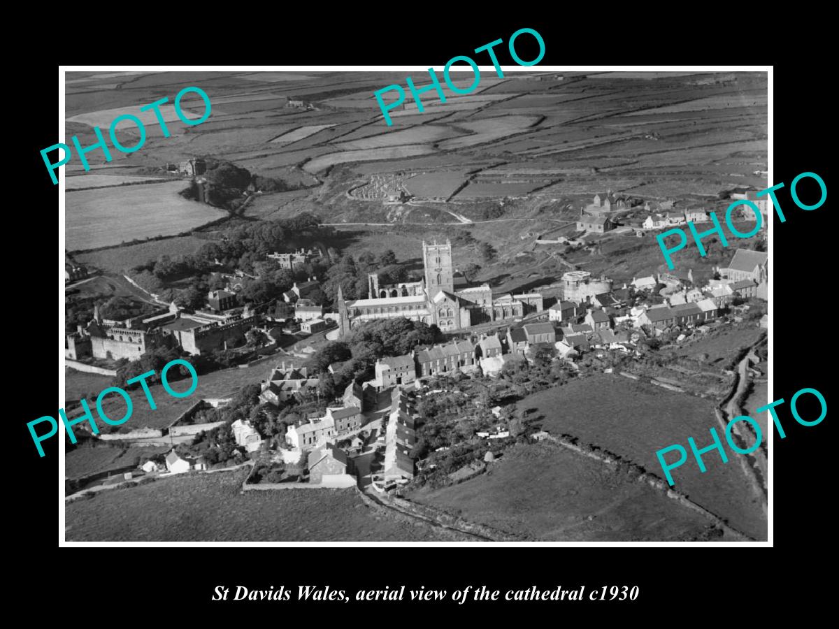 OLD LARGE HISTORIC PHOTO OF ST DAVIDS WALES, AERIAL VIEW OF THE CATHEDRAL c1930