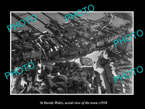 OLD LARGE HISTORIC PHOTO OF ST DAVIDS WALES, AERIAL VIEW OF THE TOWN c1930 1