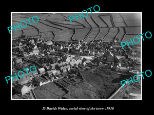 OLD LARGE HISTORIC PHOTO OF ST DAVIDS WALES, AERIAL VIEW OF THE TOWN c1930 2