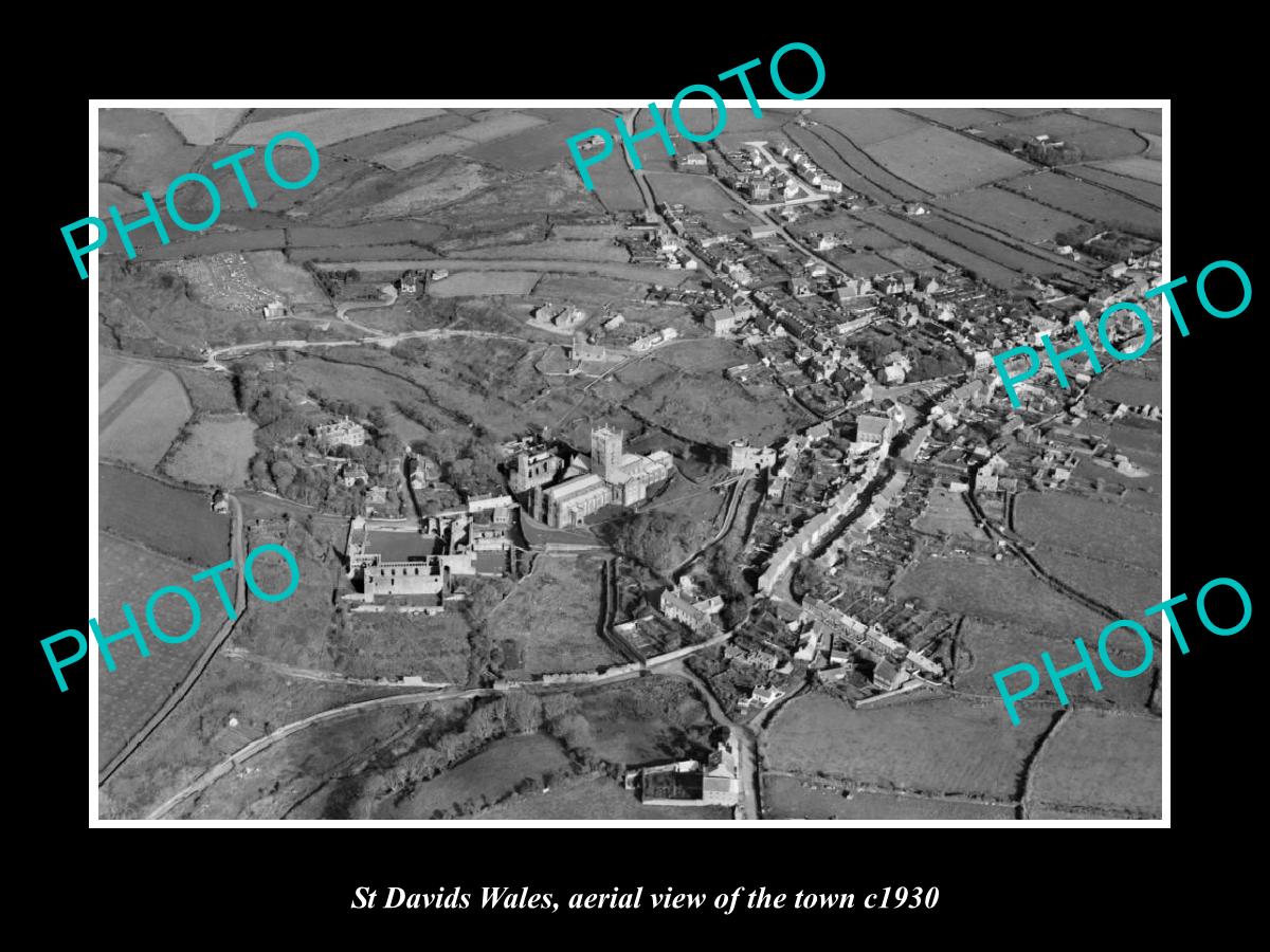 OLD LARGE HISTORIC PHOTO OF ST DAVIDS WALES, AERIAL VIEW OF THE TOWN c1930 3