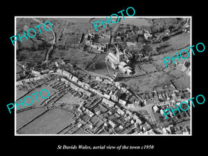 OLD LARGE HISTORIC PHOTO OF ST DAVIDS WALES, AERIAL VIEW OF THE TOWN c1950