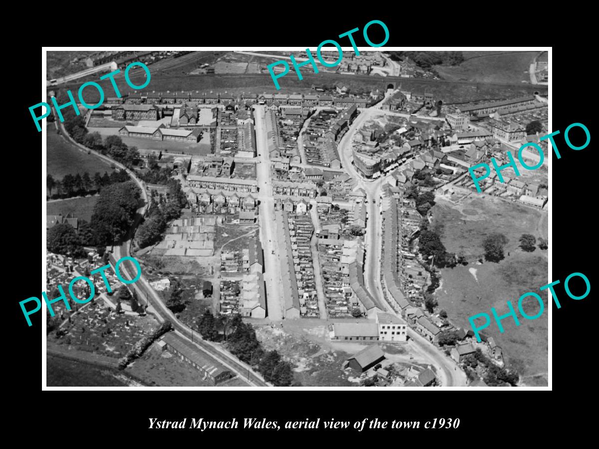 OLD LARGE HISTORIC PHOTO OF YSTRAD MYNACH WALES, AERIAL VIEW OF THE TOWN c1930