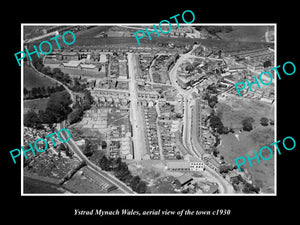 OLD LARGE HISTORIC PHOTO OF YSTRAD MYNACH WALES, AERIAL VIEW OF THE TOWN c1930