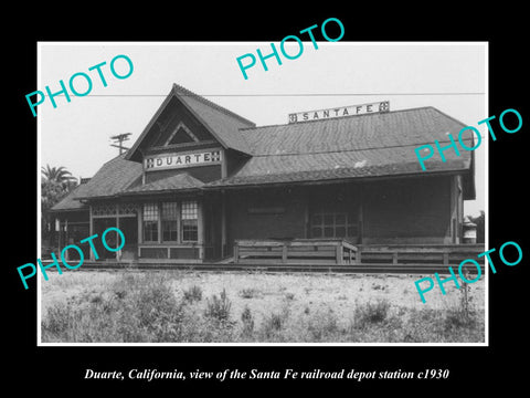 OLD LARGE HISTORIC PHOTO OF DUARTE CALIFORNIA, THE RAILROAD DEPOT STATION c1930