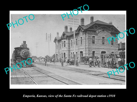 OLD LARGE HISTORIC PHOTO OF EMPORIA KANSAS, THE RAILROAD DEPOT STATION c1910 2