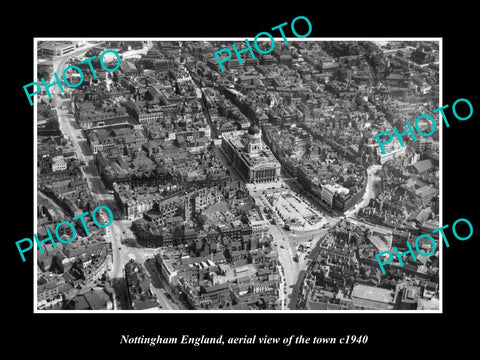 OLD LARGE HISTORIC PHOTO OF NOTTINGHAM ENGLAND, AERIAL VIEW OF TOWN c1940 4
