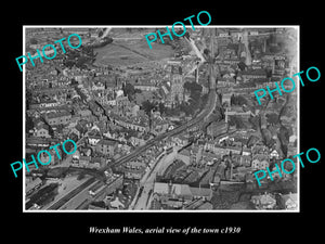 OLD LARGE HISTORIC PHOTO OF WREXHAM WALES, AERIAL VIEW OF THE TOWN c1930