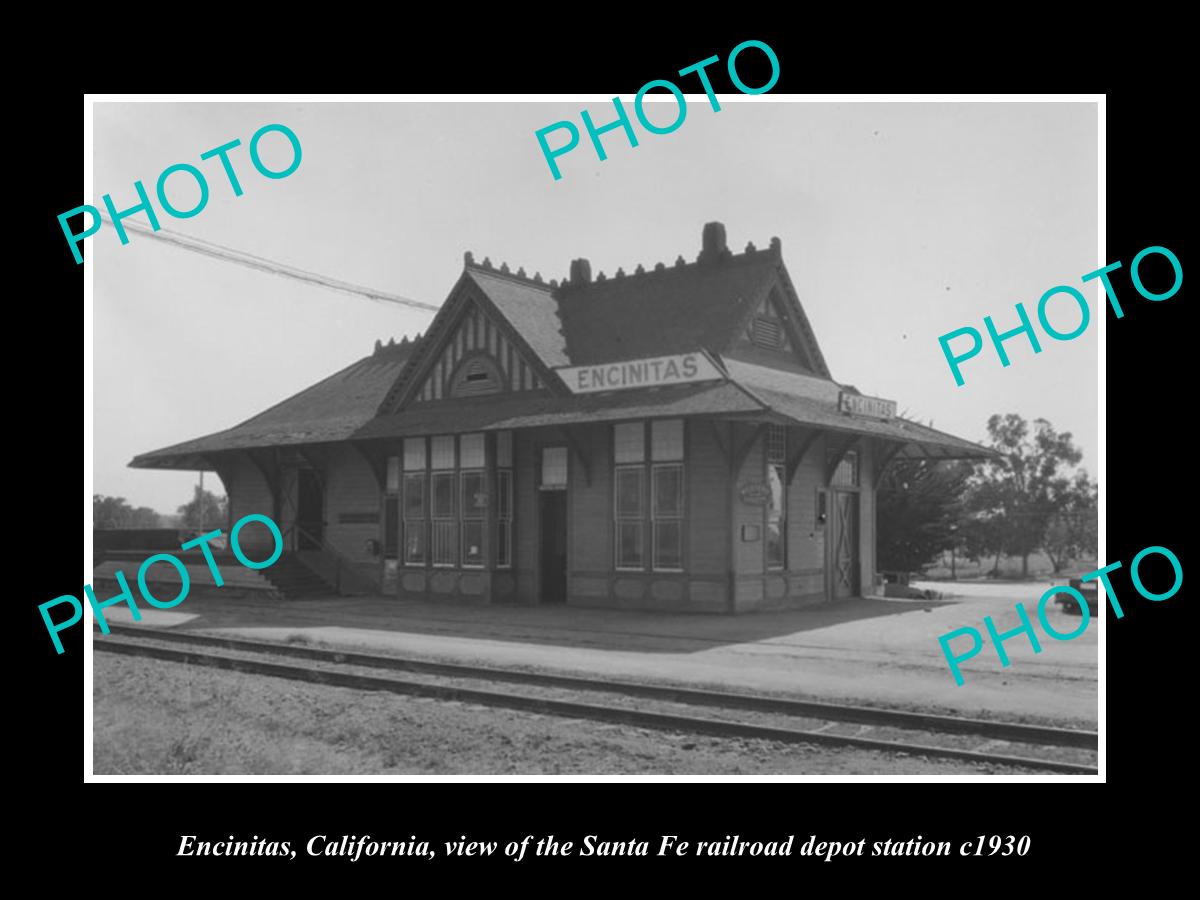 OLD LARGE HISTORIC PHOTO OF ENCINITAS CALIFORNIA, RAILROAD DEPOT STATION c1930