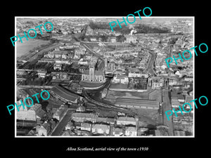 OLD LARGE HISTORIC PHOTO OF ALLOA SCOTLAND, AERIAL VIEW OF THE TOWN c1930 1