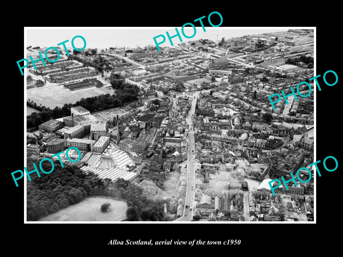 OLD LARGE HISTORIC PHOTO OF ALLOA SCOTLAND, AERIAL VIEW OF THE TOWN c1950 1