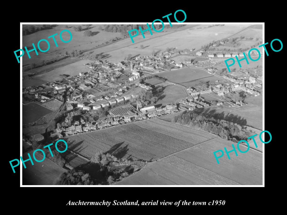 OLD LARGE HISTORIC PHOTO OF AUCHTERMUCHTY SCOTLAND, AERIAL VIEW OF TOWN c1950