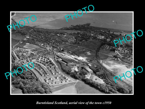 OLD LARGE HISTORIC PHOTO OF BURNTISLAND SCOTLAND, AERIAL VIEW OF TOWN c1950