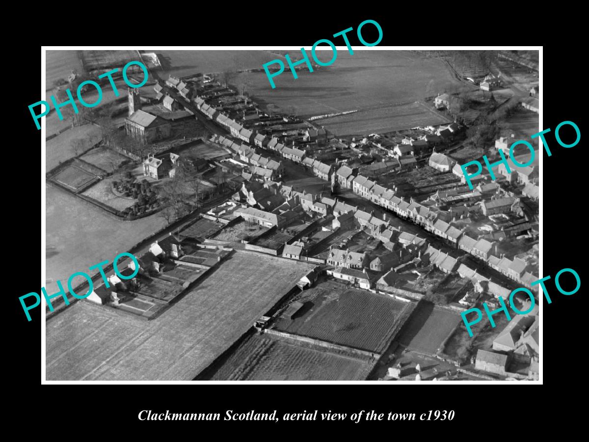 OLD LARGE HISTORIC PHOTO OF CLACKMANNAN SCOTLAND, AERIAL VIEW OF TOWN c1930 1