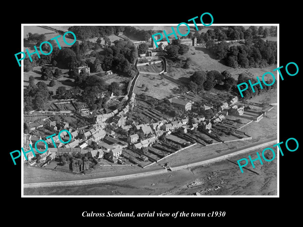 OLD LARGE HISTORIC PHOTO OF CULROSS SCOTLAND, AERIAL VIEW OF THE TOWN c1930 1