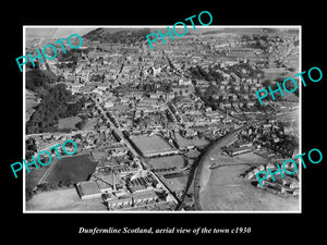 OLD LARGE HISTORIC PHOTO OF DUNFERMLINE SCOTLAND, AERIAL VIEW OF TOWN c1930 1