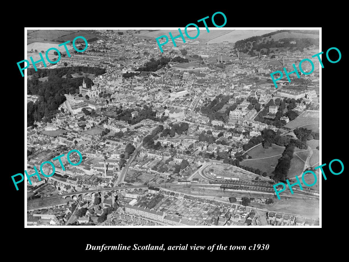 OLD LARGE HISTORIC PHOTO OF DUNFERMLINE SCOTLAND, AERIAL VIEW OF TOWN c1930 2