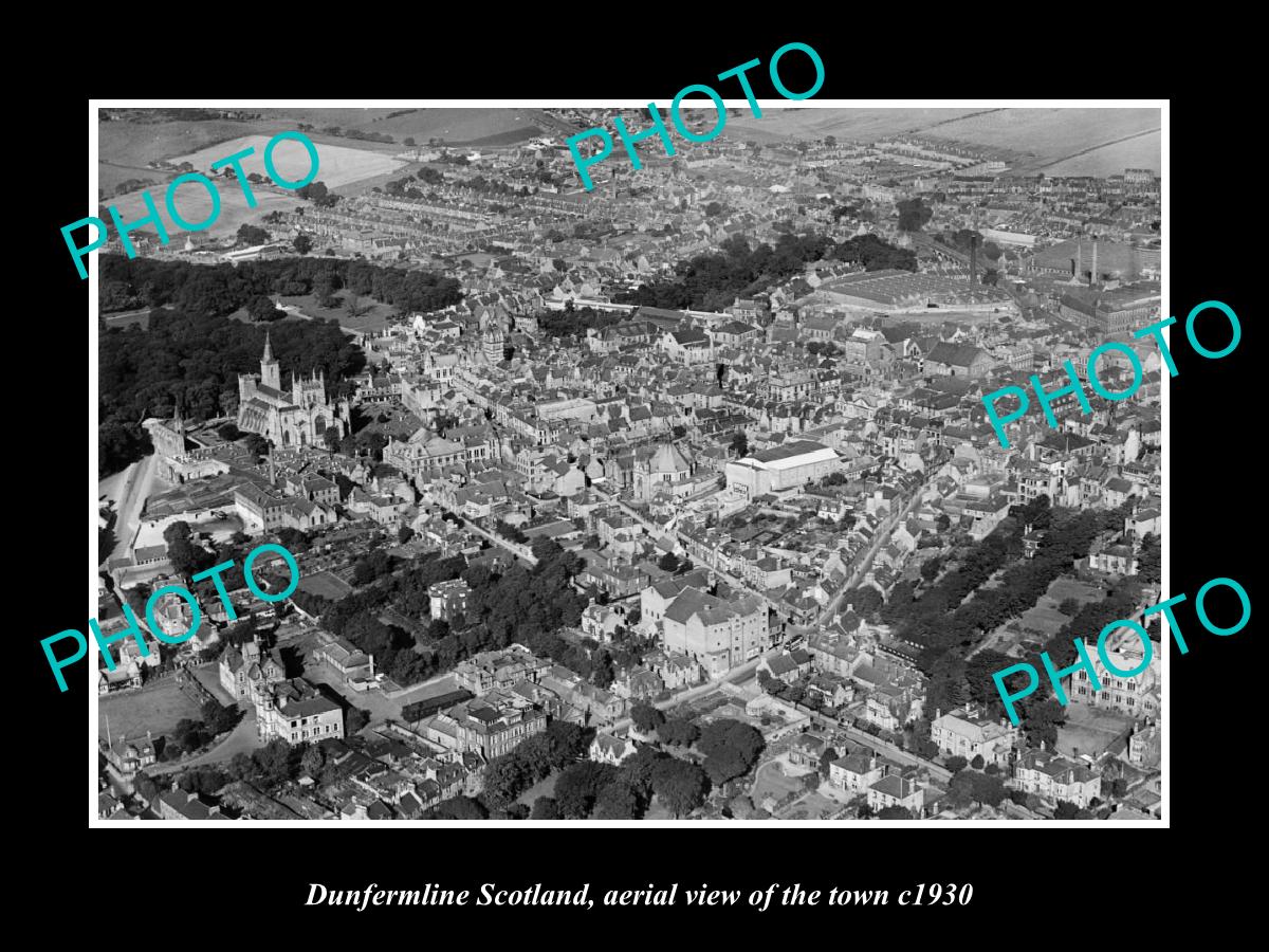 OLD LARGE HISTORIC PHOTO OF DUNFERMLINE SCOTLAND, AERIAL VIEW OF TOWN c1930 3