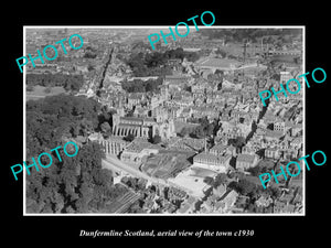 OLD LARGE HISTORIC PHOTO OF DUNFERMLINE SCOTLAND, AERIAL VIEW OF TOWN c1930 4