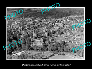 OLD LARGE HISTORIC PHOTO OF DUNFERMLINE SCOTLAND, AERIAL VIEW OF TOWN c1950