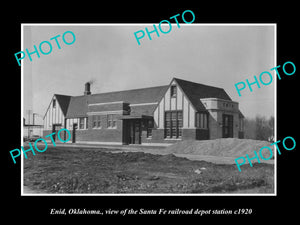 OLD LARGE HISTORIC PHOTO OF ENID OKLAHOMA, THE RAILROAD DEPOT STATION c1920