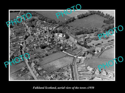 OLD LARGE HISTORIC PHOTO OF FALKLAND SCOTLAND, AERIAL VIEW OF THE TOWN c1950 1