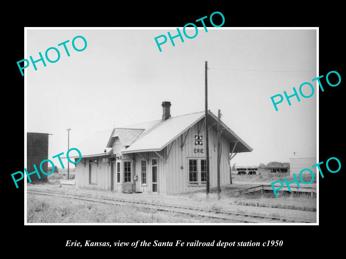 OLD LARGE HISTORIC PHOTO OF ERIE KANSAS, THE RAILROAD DEPOT STATION c1950