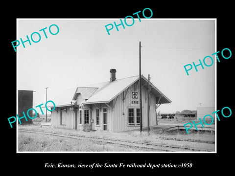 OLD LARGE HISTORIC PHOTO OF ERIE KANSAS, THE RAILROAD DEPOT STATION c1950