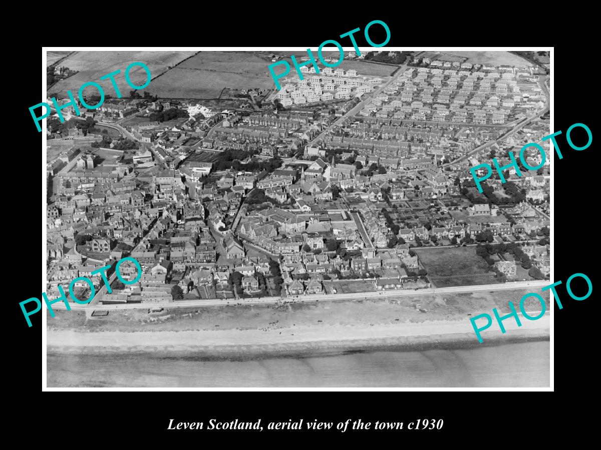 OLD LARGE HISTORIC PHOTO OF LEVEN SCOTLAND, AERIAL VIEW OF THE TOWN c1930 2