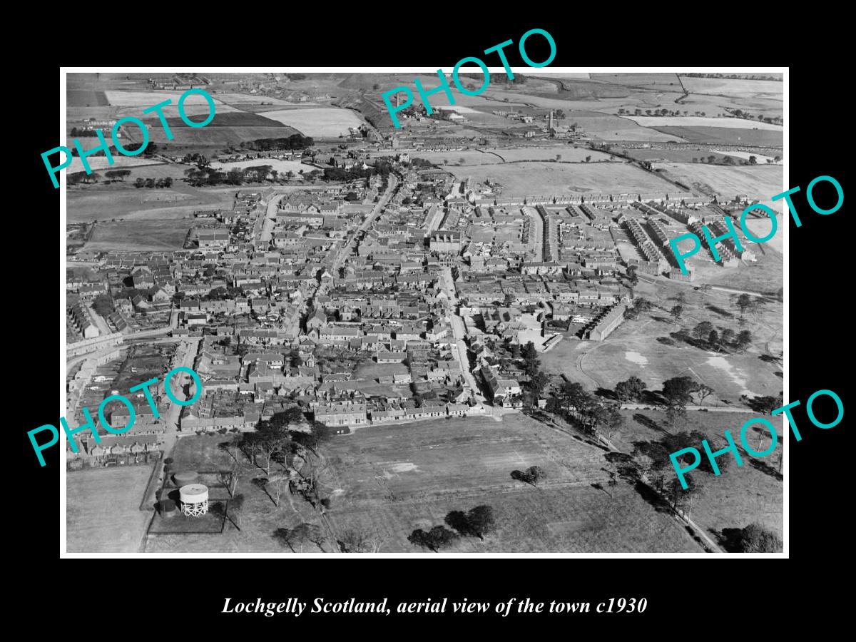 OLD LARGE HISTORIC PHOTO OF LOCHGELLY SCOTLAND, AERIAL VIEW OF THE TOWN c1930 1