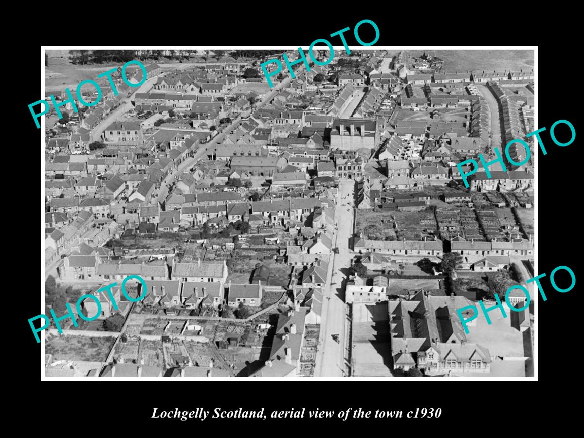 OLD LARGE HISTORIC PHOTO OF LOCHGELLY SCOTLAND, AERIAL VIEW OF THE TOWN c1930 2