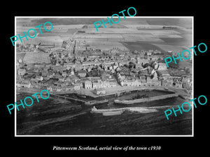 OLD LARGE HISTORIC PHOTO OF PITTENWEEM SCOTLAND, AERIAL VIEW OF THE TOWN c1930 1