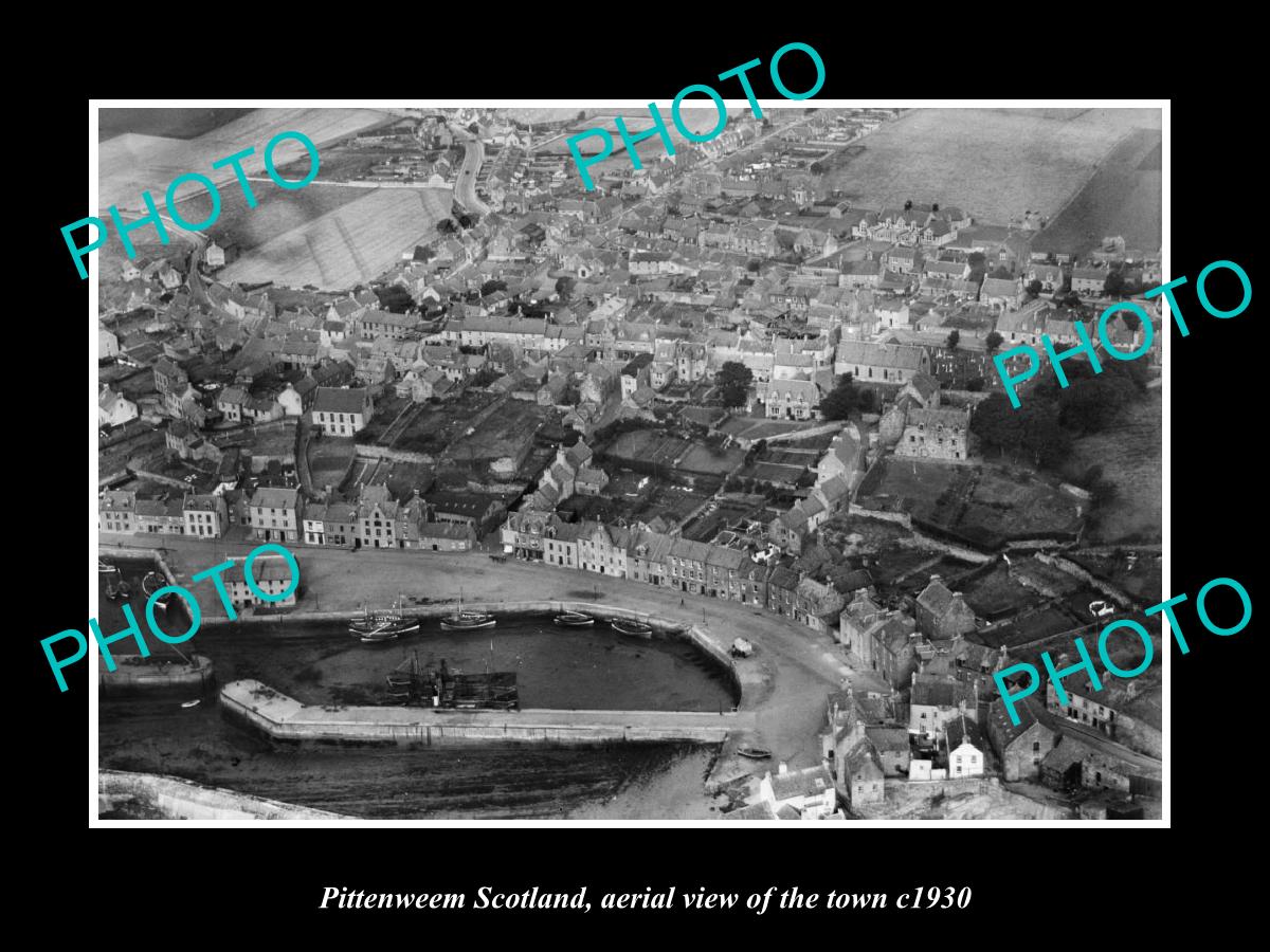 OLD LARGE HISTORIC PHOTO OF PITTENWEEM SCOTLAND, AERIAL VIEW OF THE TOWN c1930 3