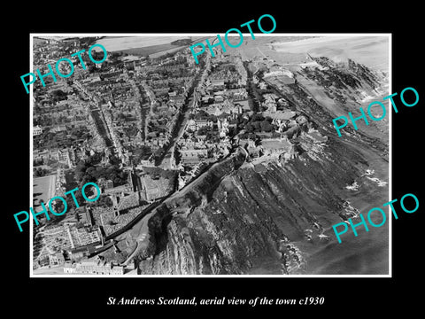 OLD LARGE HISTORIC PHOTO OF ST ANDREWS SCOTLAND, AERIAL VIEW OF THE TOWN c1930 1