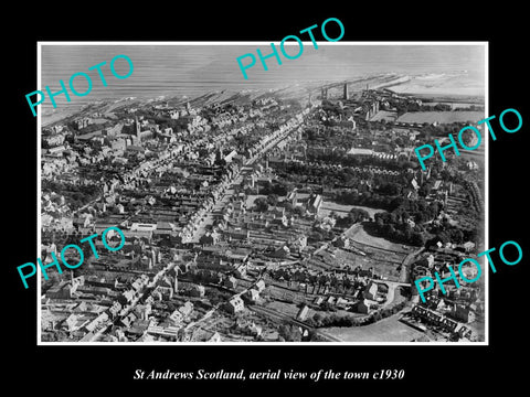 OLD LARGE HISTORIC PHOTO OF ST ANDREWS SCOTLAND, AERIAL VIEW OF THE TOWN c1930 4