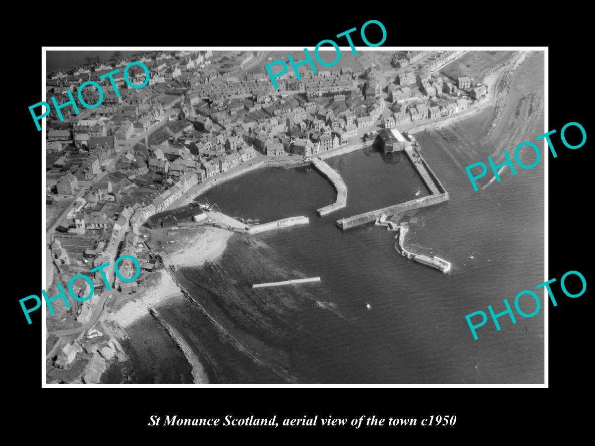 OLD LARGE HISTORIC PHOTO OF ST MONANCE SCOTLAND, AERIAL VIEW OF THE TOWN c1950