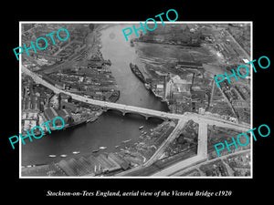 OLD LARGE HISTORIC PHOTO OF STOCKTON ON TEES ENGLAND, THE VICTORIA BRIDGE c1920