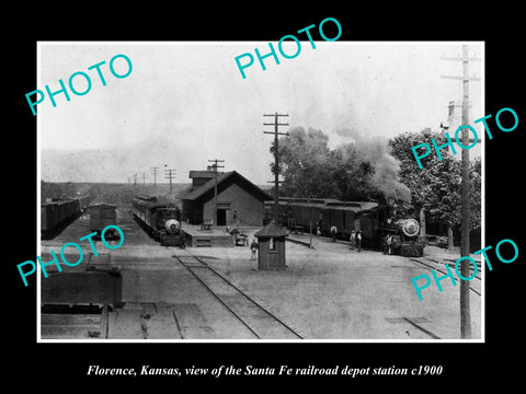 OLD LARGE HISTORIC PHOTO OF FLORENCE KANSAS, THE RAILROAD DEPOT STATION c1900